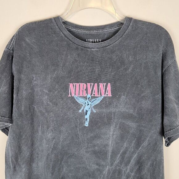 Nirvana In Utero Angel Graphic T-Shirt 2 Side Print Acid Wash Retro Gray Size M - Picture 4 of 9